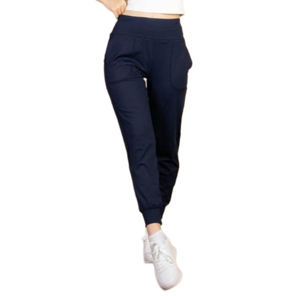 Capella Apparel Pants - High Waisted Wide Women’s Waistband Joggers Navy